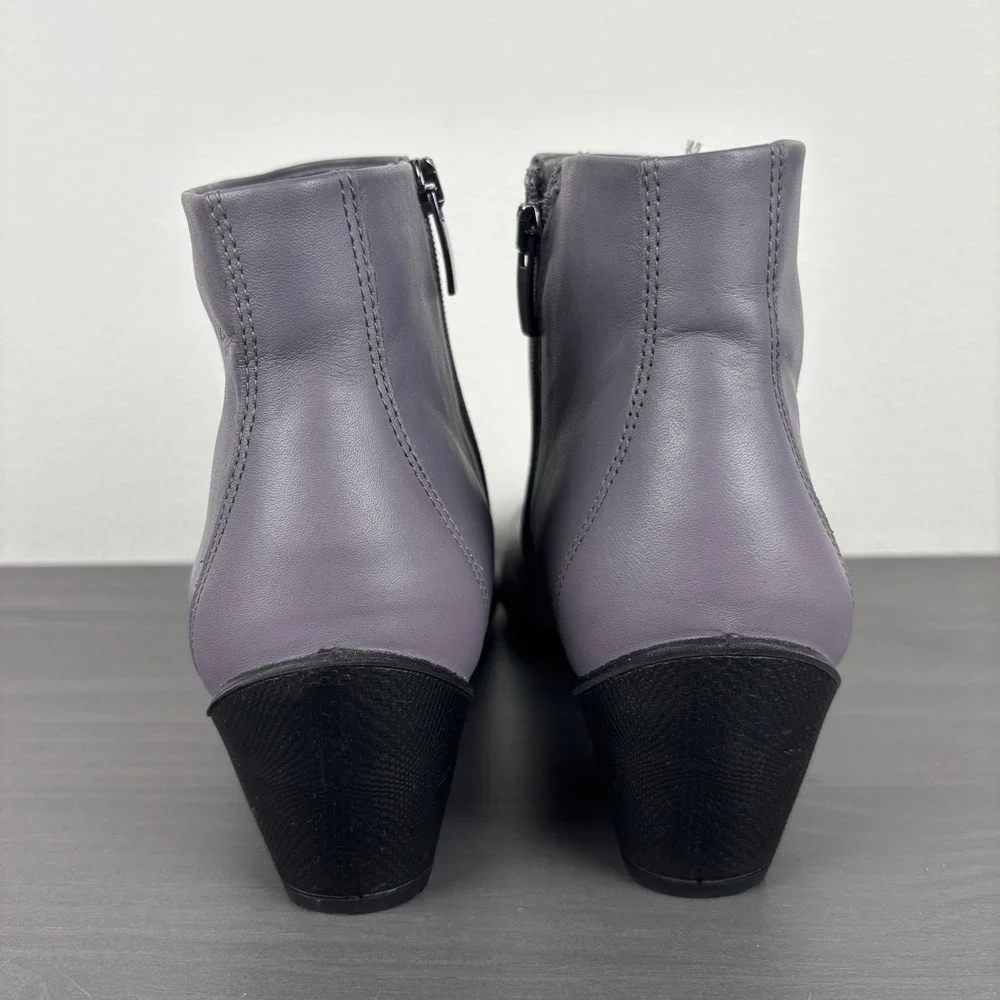 ECCO Shape 35 Block‎ Ankle Boots Grey Purple Leather Side Zip Size 9-9.5